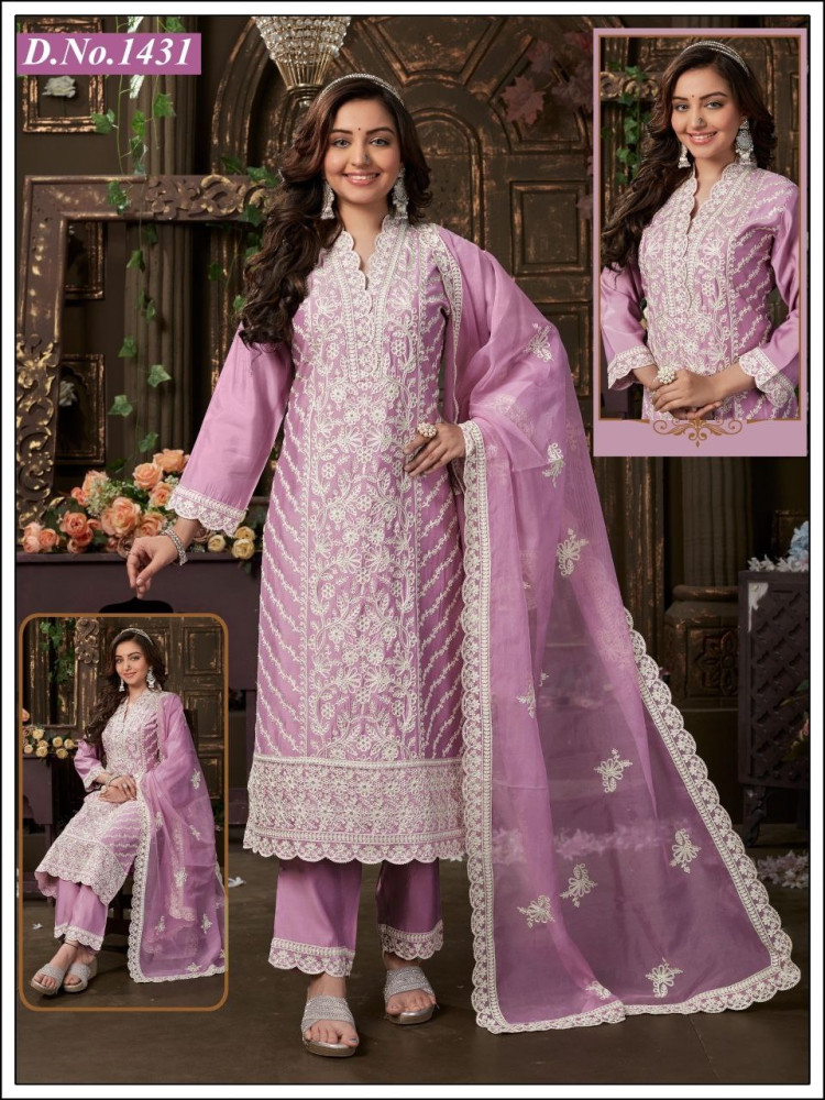 Purple Roman Silk Straight Suit Set