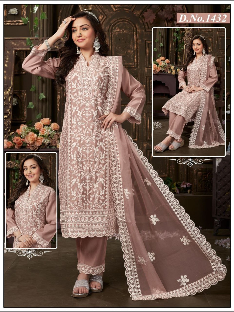 Light Grey Roman Silk Straight Suit Set
