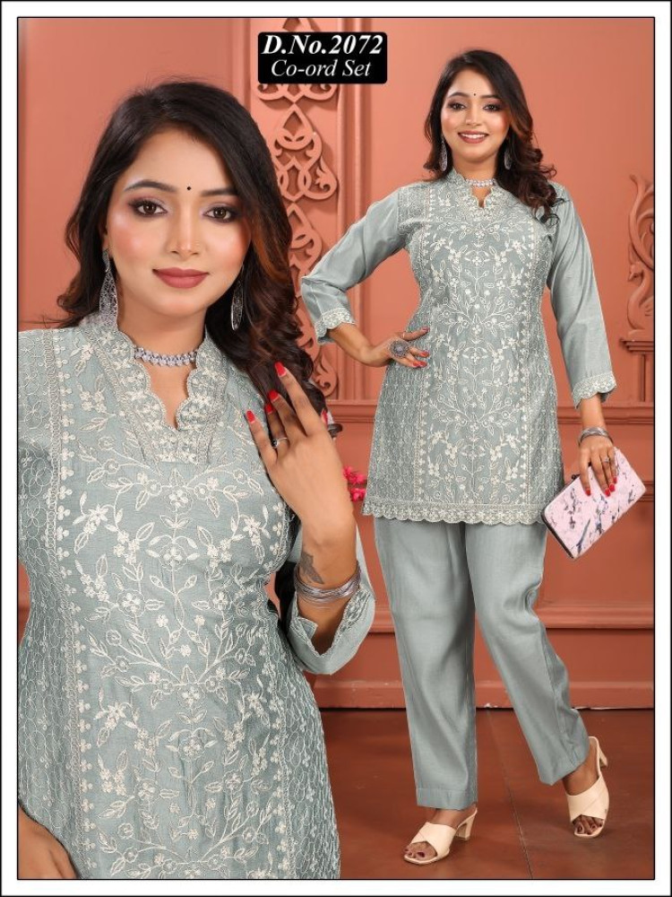 Grey Roman Silk Co-ord Set