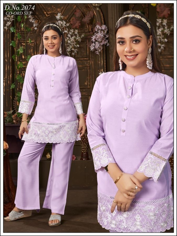 Purple Roman Silk Co-ord Set