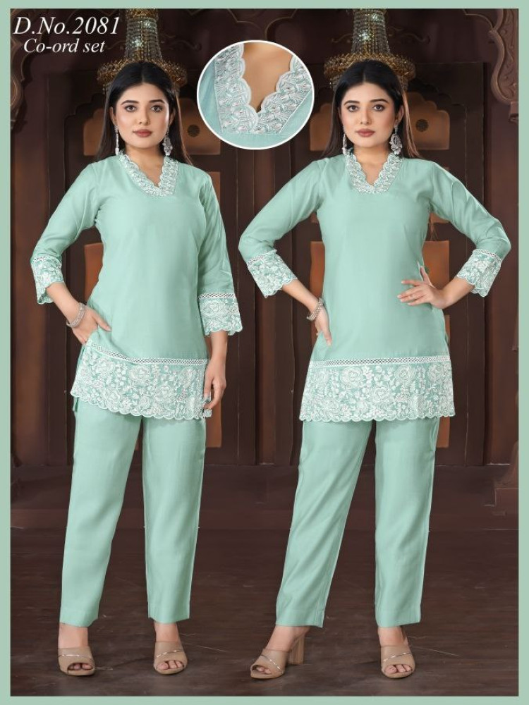 Light Green Roman Silk Co-ord Set