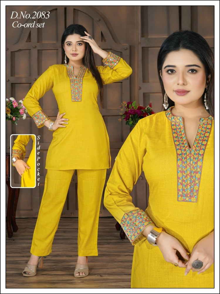 Mustard Rayon Slub Co-ord Set