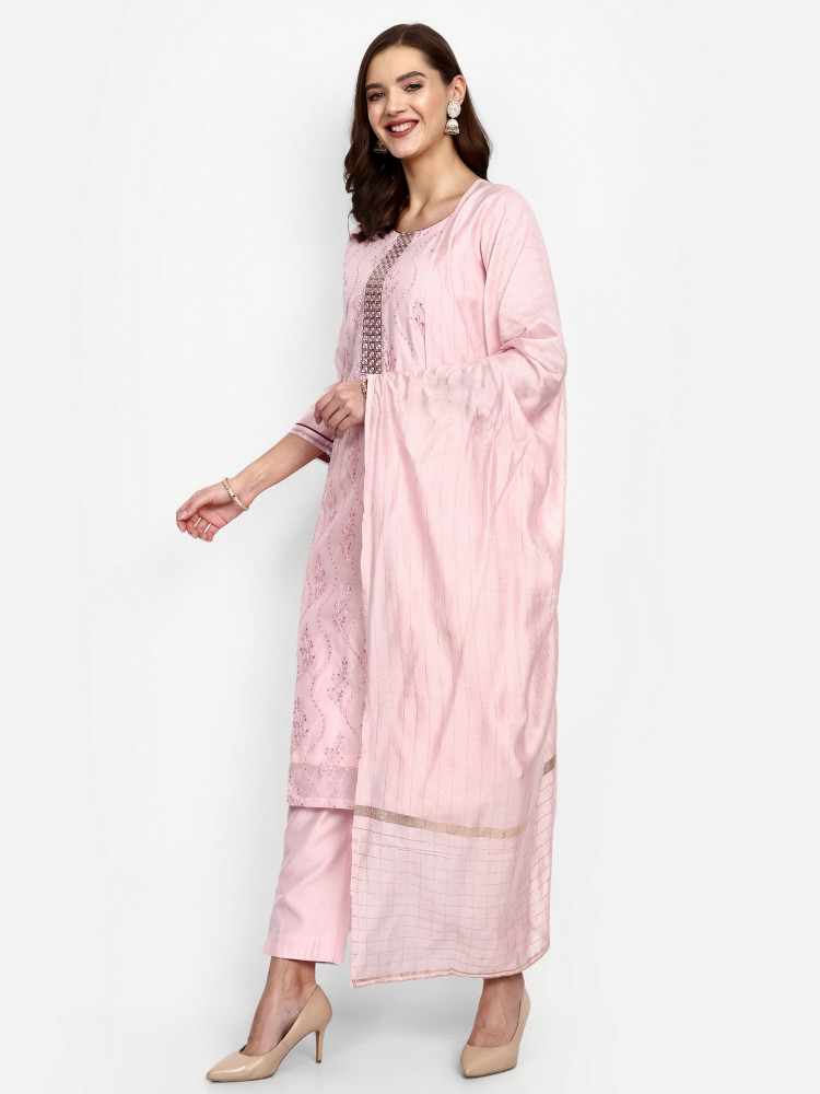 Light Pink Modal Chanderi Straight Suit Set