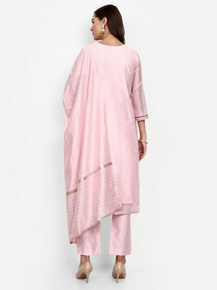 Light Pink Modal Chanderi Straight Suit Set