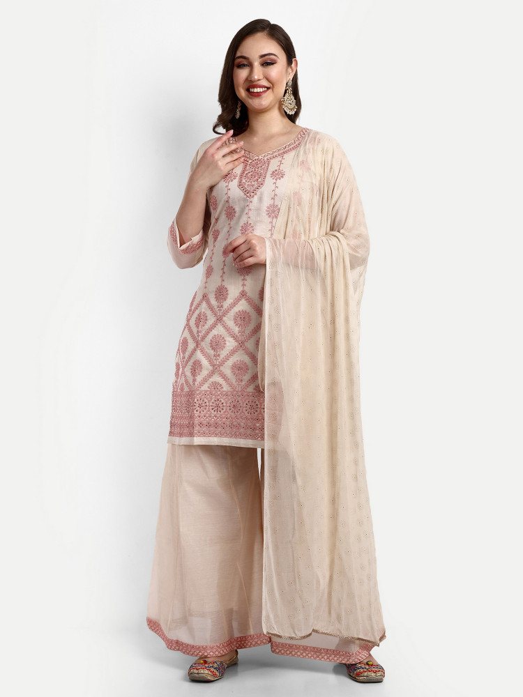 Cream Modal Chanderi Plazo Suit Set