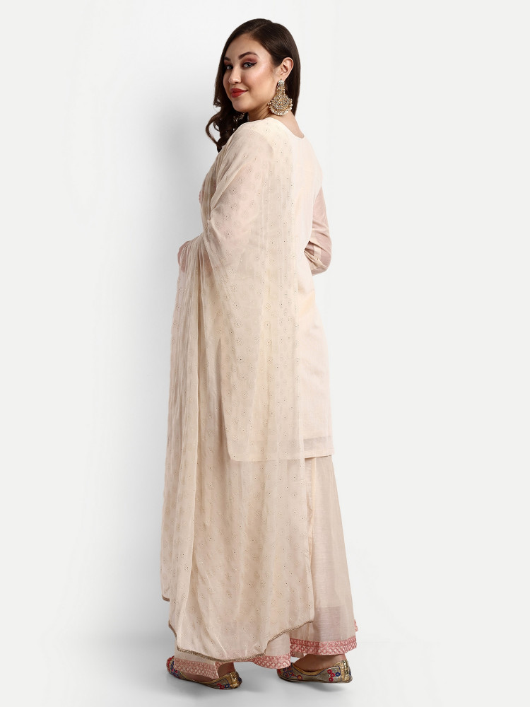 Cream Modal Chanderi Plazo Suit Set