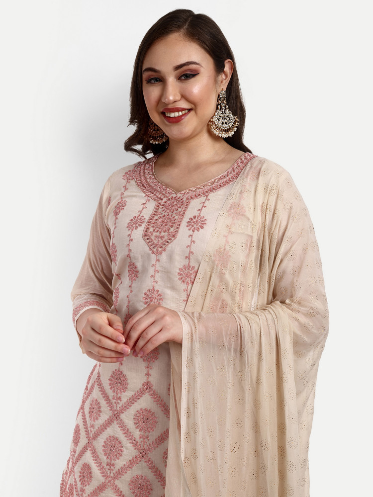 Cream Modal Chanderi Plazo Suit Set