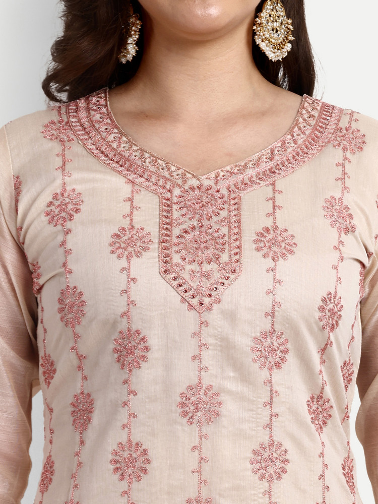 Cream Modal Chanderi Plazo Suit Set