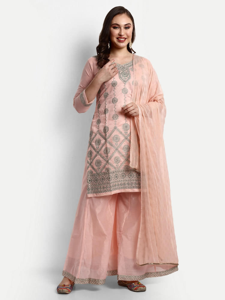 Peach Modal Chanderi Plazo Suit Set