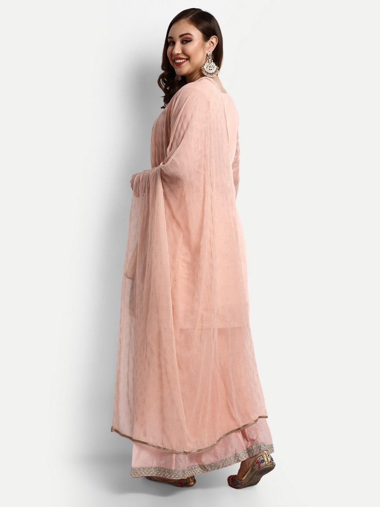 Peach Modal Chanderi Plazo Suit Set