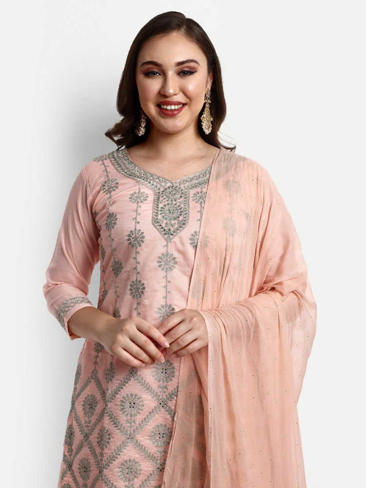 Peach Modal Chanderi Plazo Suit Set