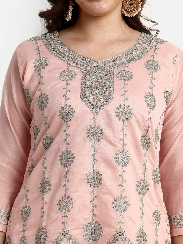 Peach Modal Chanderi Plazo Suit Set
