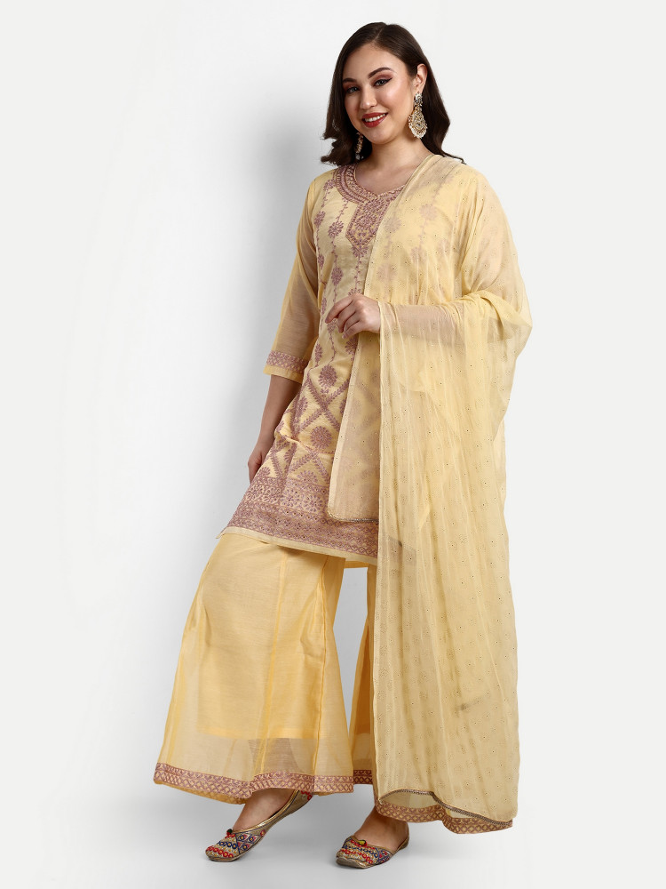Yellow Modal Chanderi Plazo Suit Set
