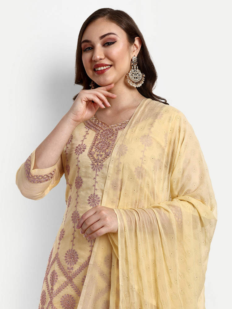 Yellow Modal Chanderi Plazo Suit Set