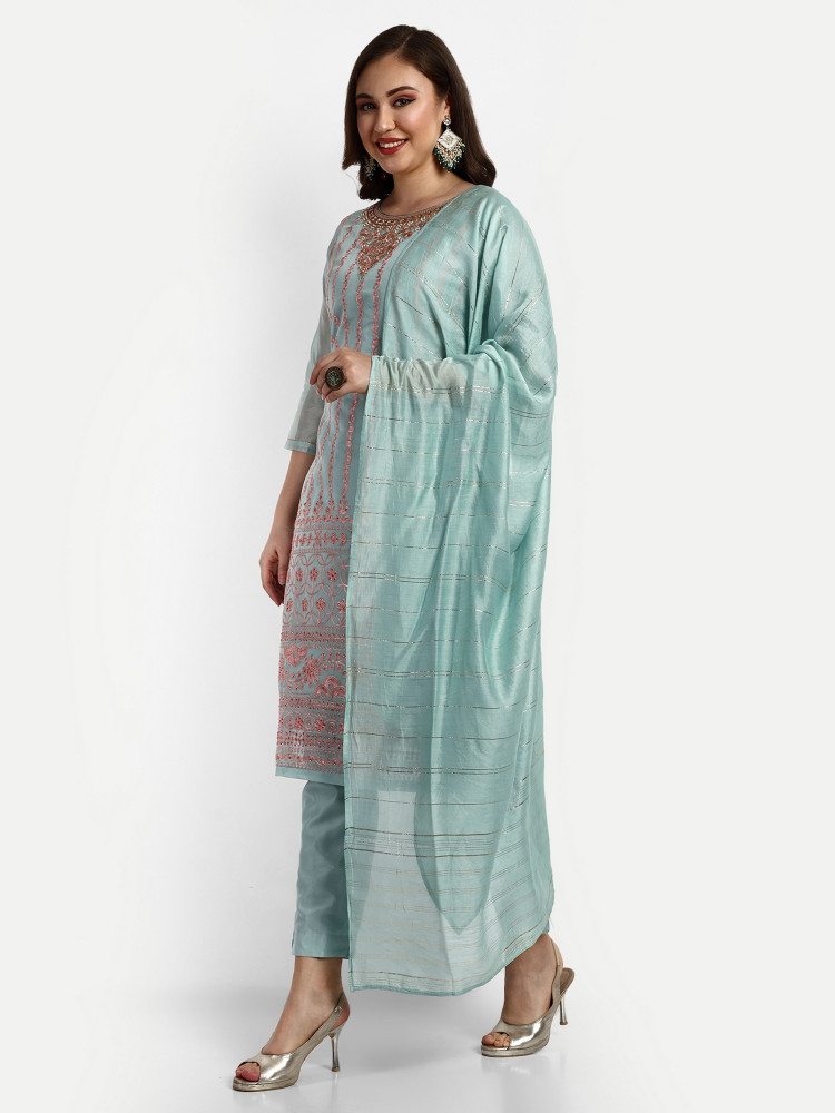 Light Green Modal Chanderi Straight Suit Set