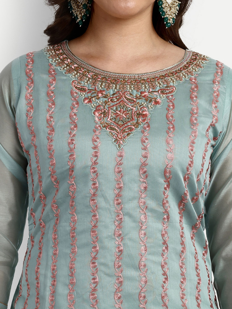 Light Green Modal Chanderi Straight Suit Set