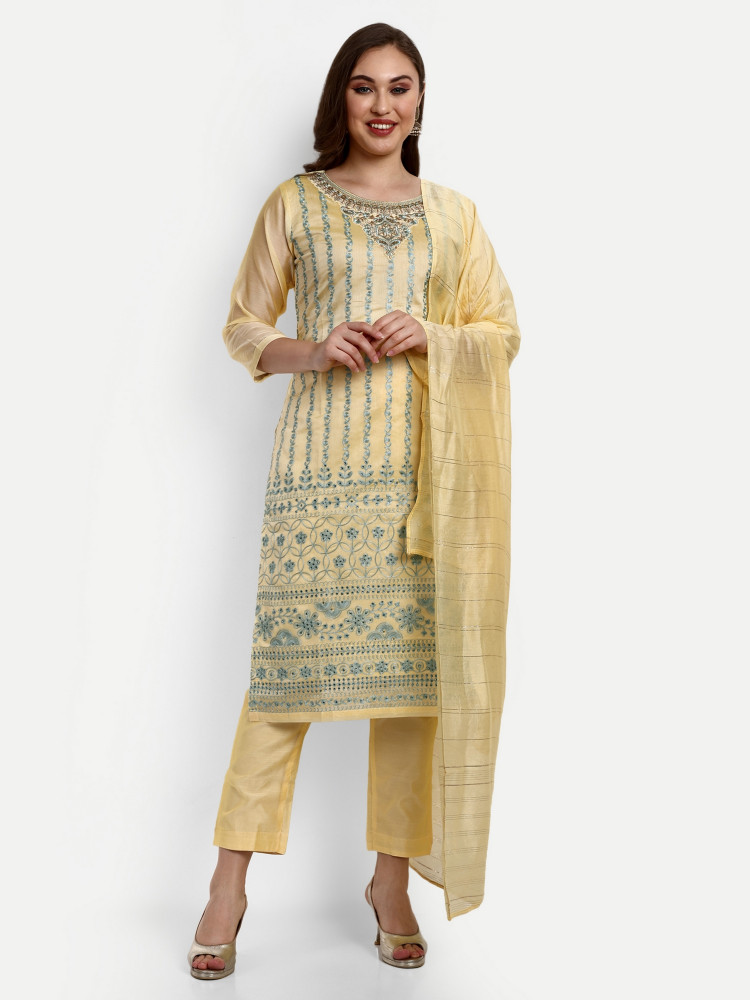 Yellow Modal Chanderi Straight Suit Set