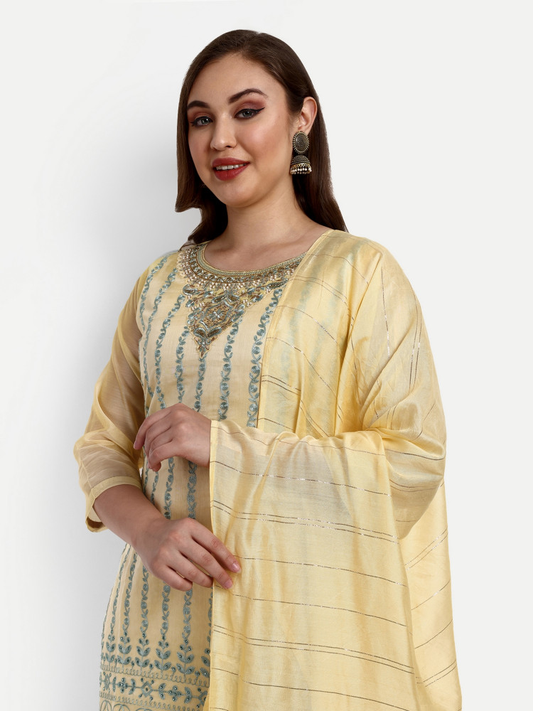 Yellow Modal Chanderi Straight Suit Set