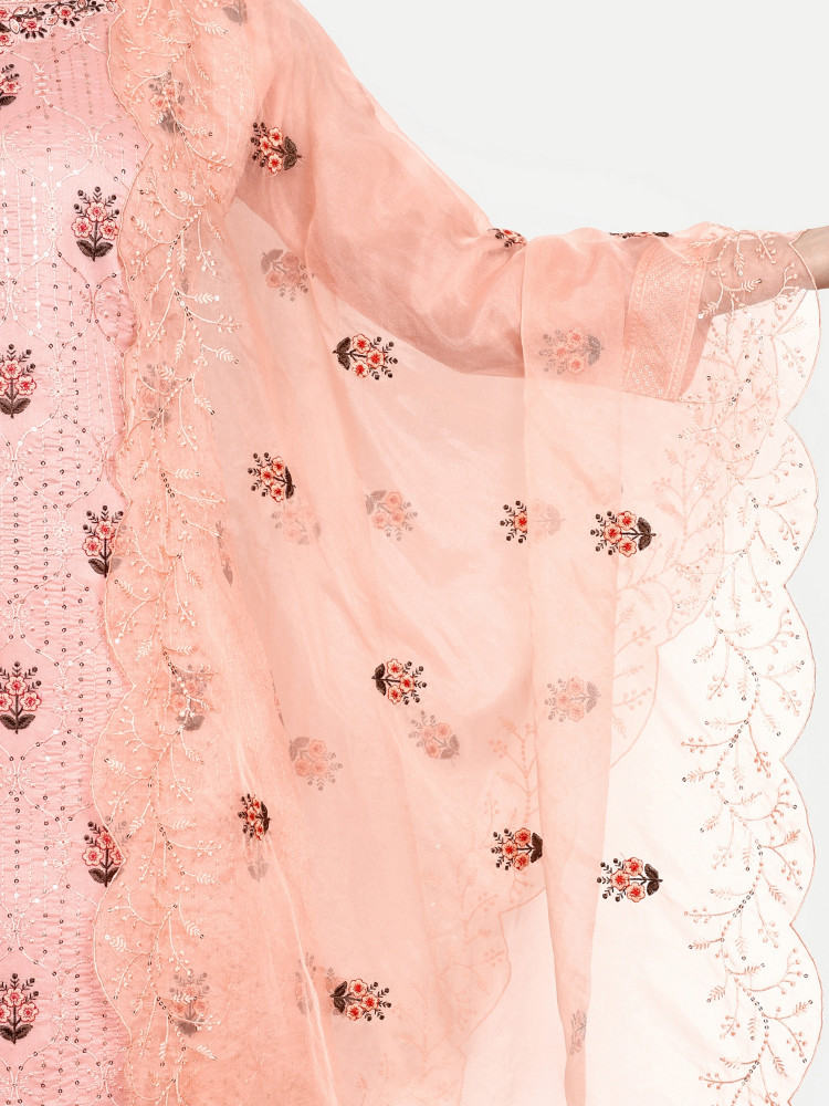 Peach Modal Chanderi Straight Suit Set