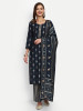 Navy Blue Modal Chanderi Straight Suit Set