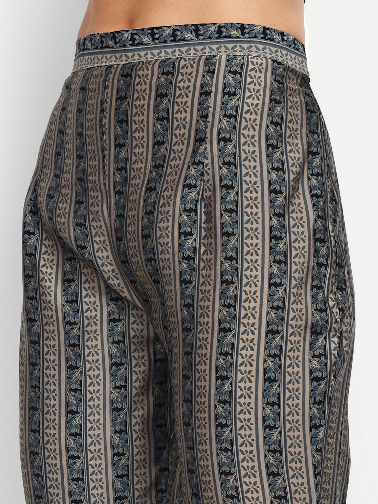 Navy Blue Modal Chanderi Straight Suit Set