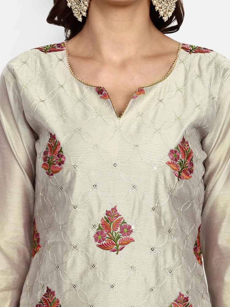 Modal Chanderi Sequence Work Straight Suit Set