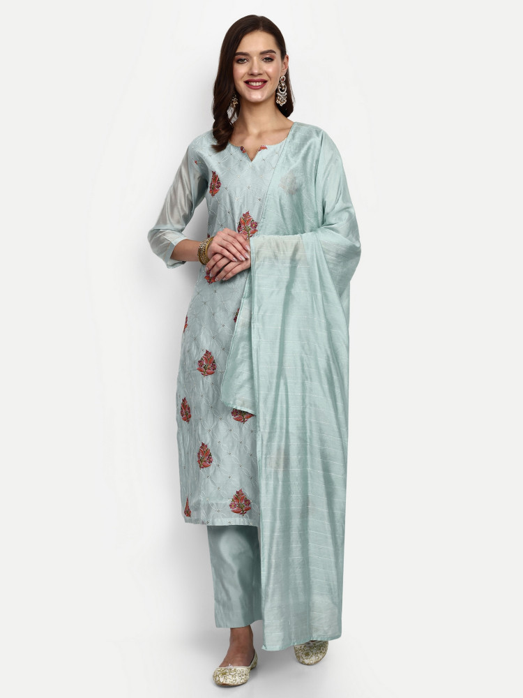 Sky Modal Chanderi Sequence Work Suit Set