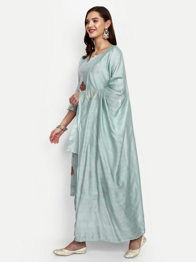 Sky Modal Chanderi Sequence Work Suit Set