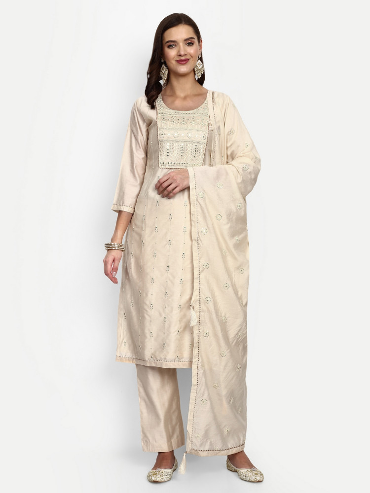 Chanderi Silk Sequence Work Straight Suit Set