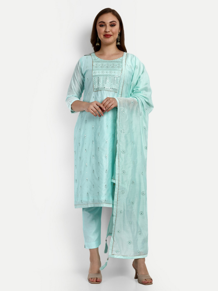 Sky Blue Chanderi Silk Straight Suit Set