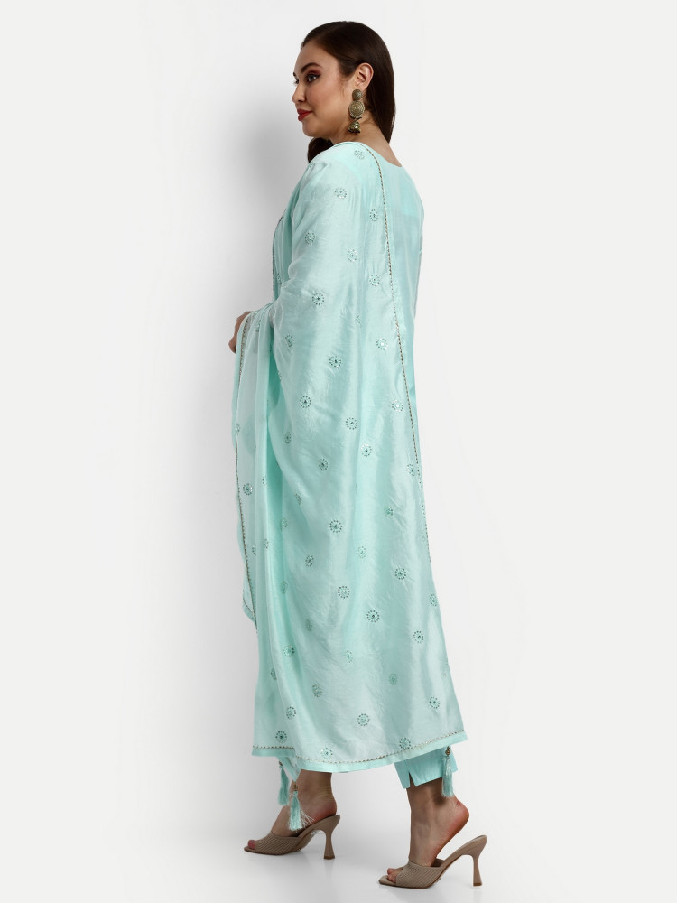Sky Blue Chanderi Silk Straight Suit Set