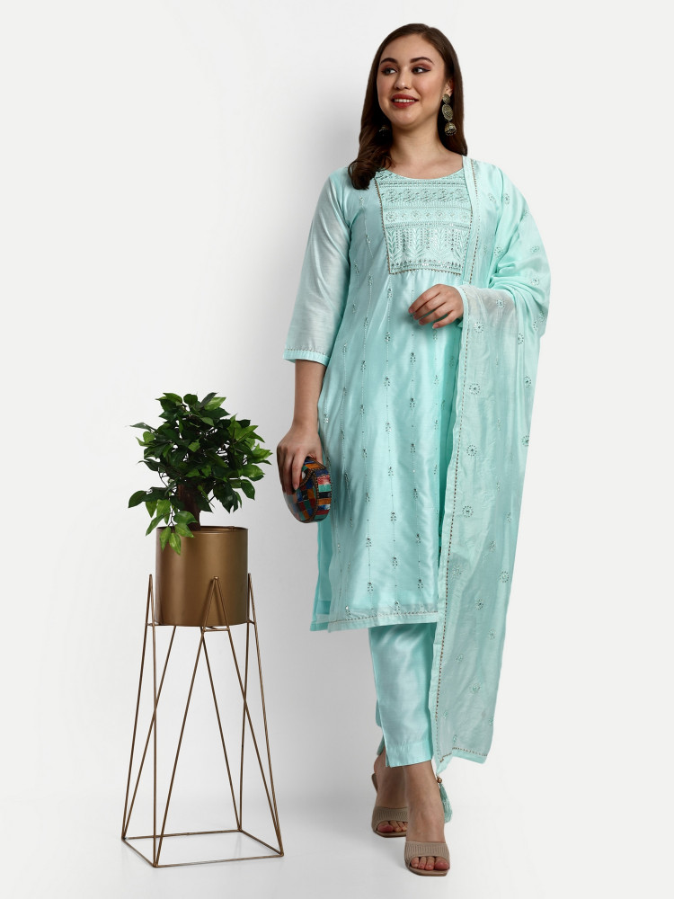 Sky Blue Chanderi Silk Straight Suit Set