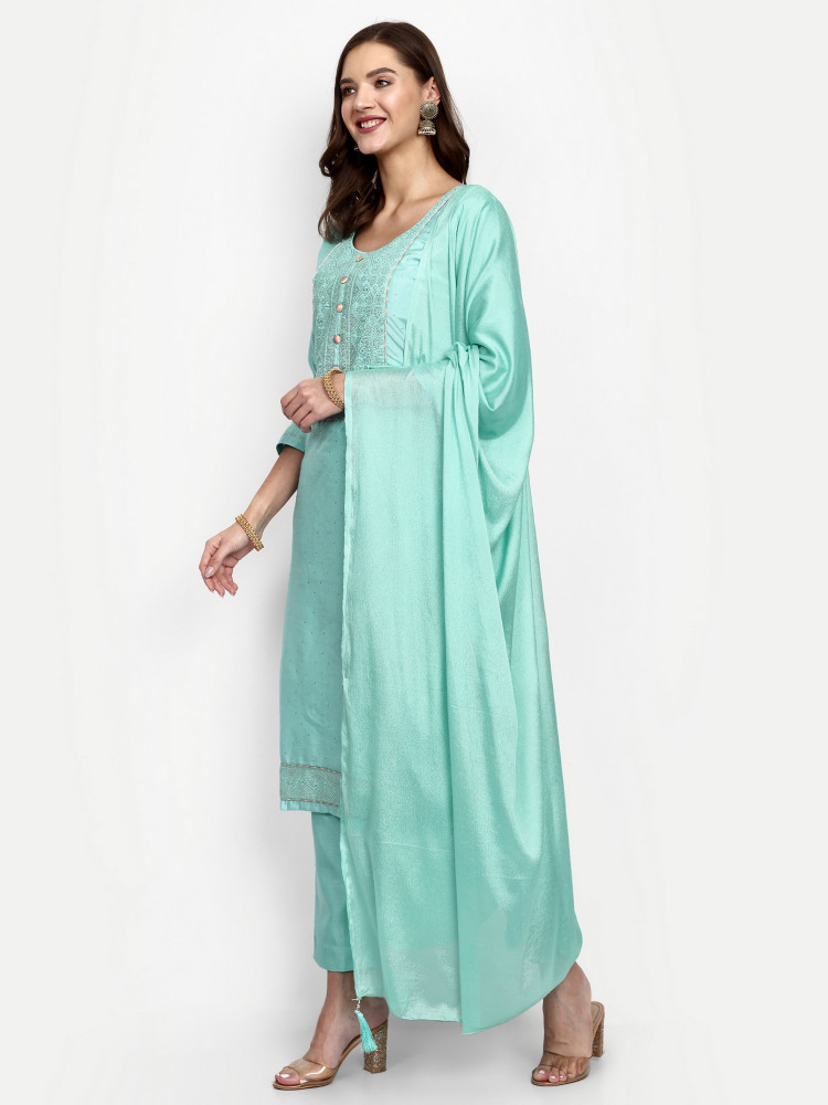 Sky Blue Dola Silk Straight Suit Set