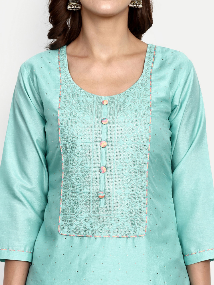 Sky Blue Dola Silk Straight Suit Set