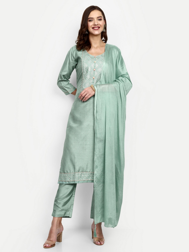 Sea Green Dola Silk Straight Suit Set