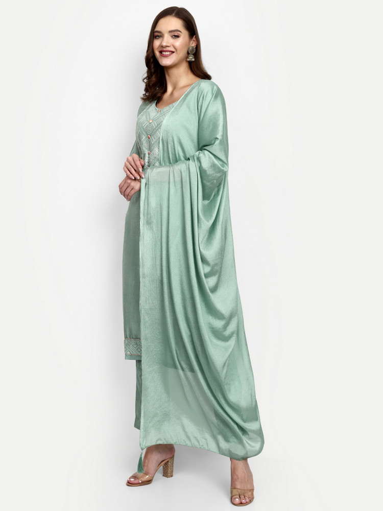 Sea Green Dola Silk Straight Suit Set