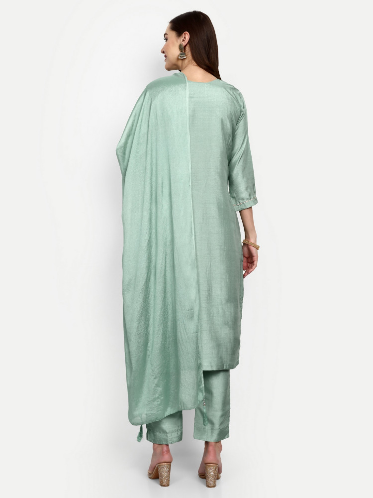 Sea Green Dola Silk Straight Suit Set