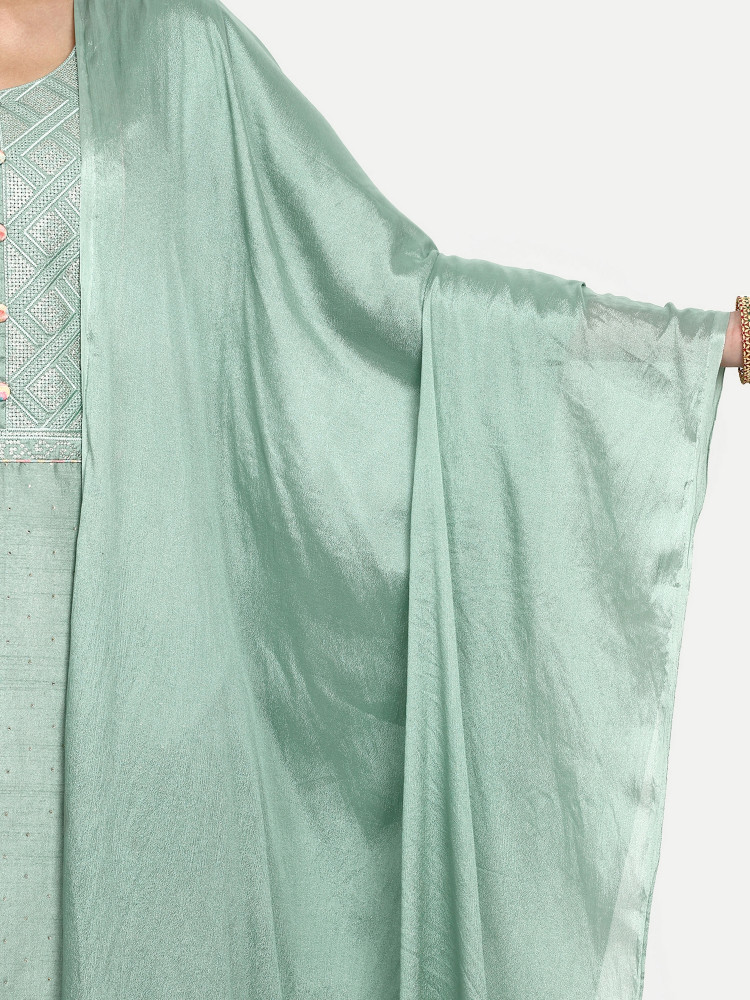 Sea Green Dola Silk Straight Suit Set