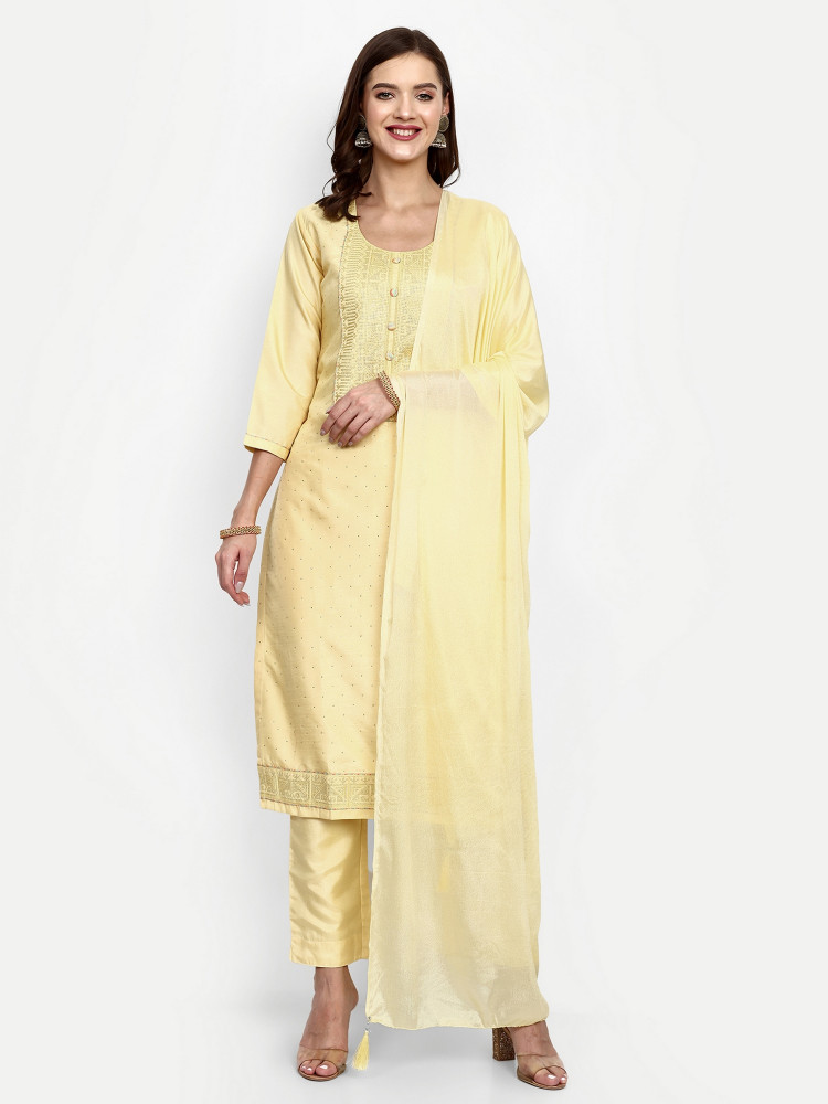 Yellow Dola Silk Straight Suit Set