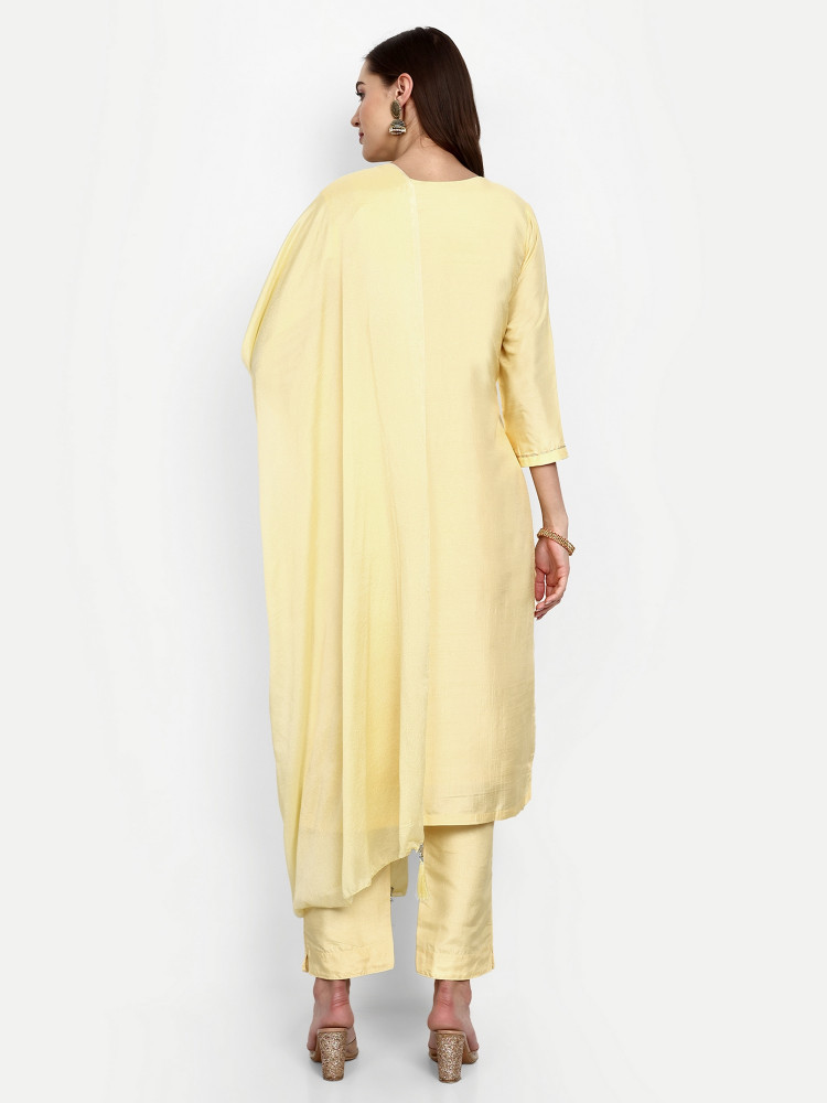 Yellow Dola Silk Straight Suit Set