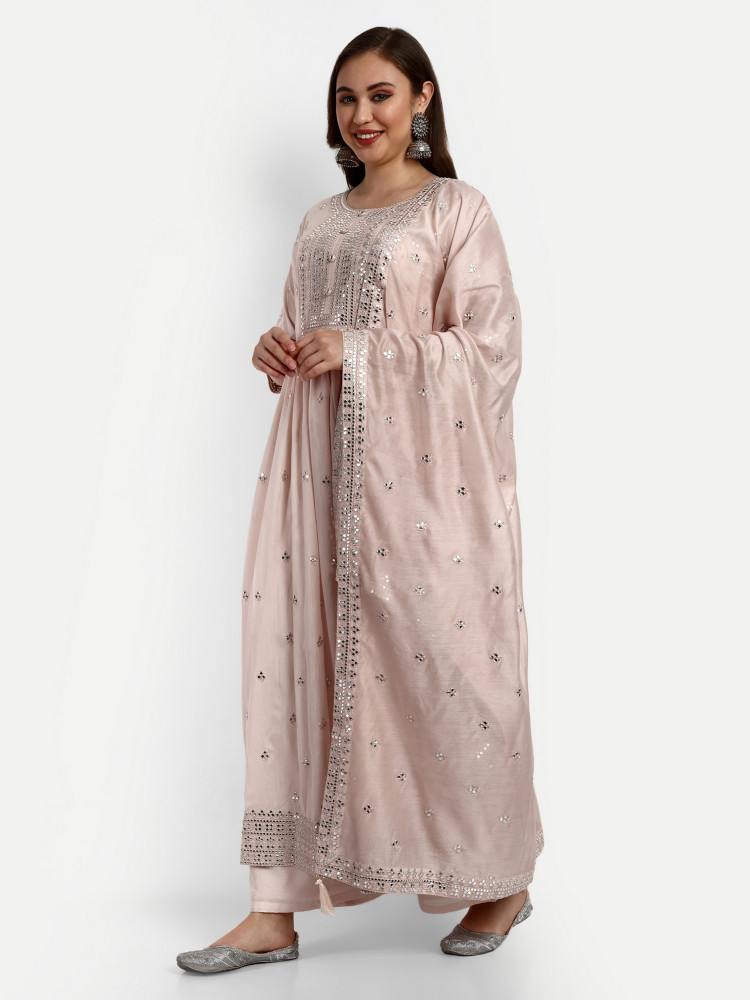 Cream Chanderi Silk Plazo Suit Set