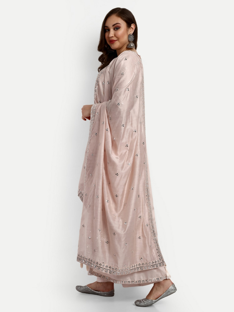 Cream Chanderi Silk Plazo Suit Set