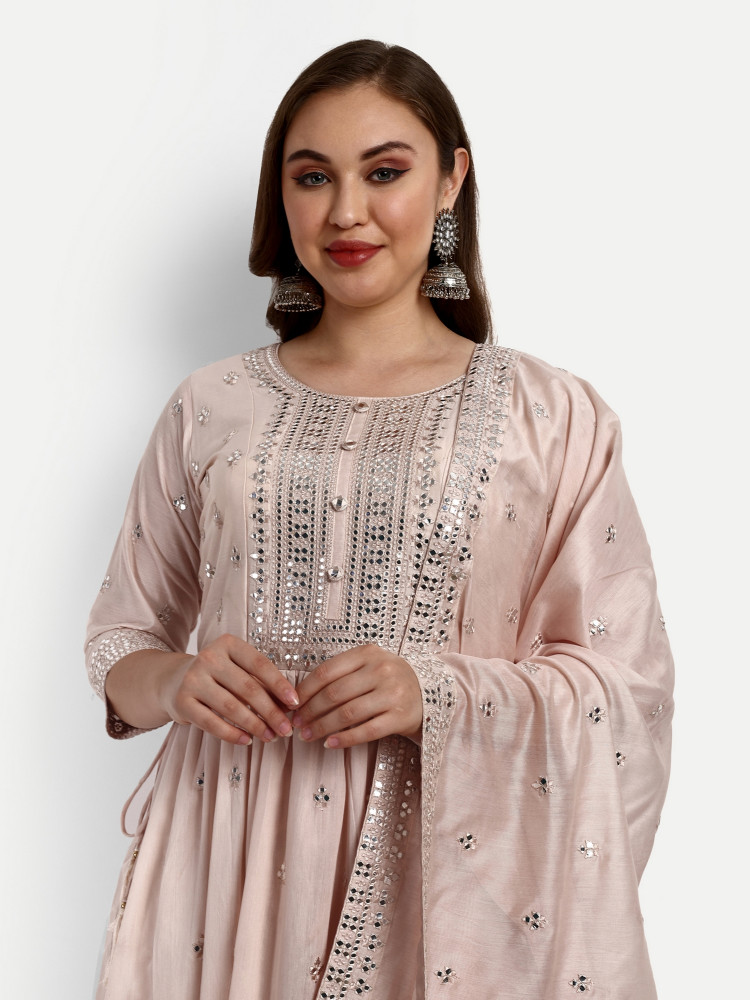 Cream Chanderi Silk Plazo Suit Set
