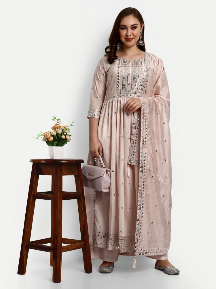 Cream Chanderi Silk Plazo Suit Set