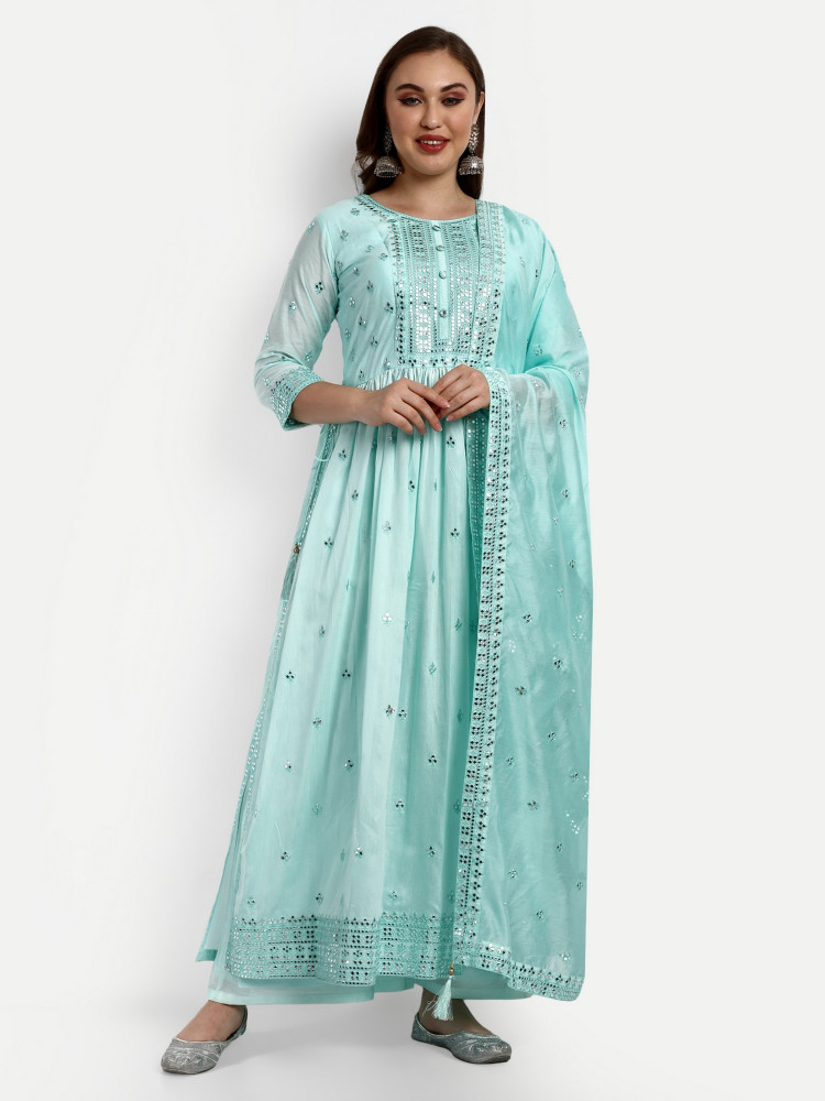 Sky Blue Chanderi Silk Plazo Suit Set