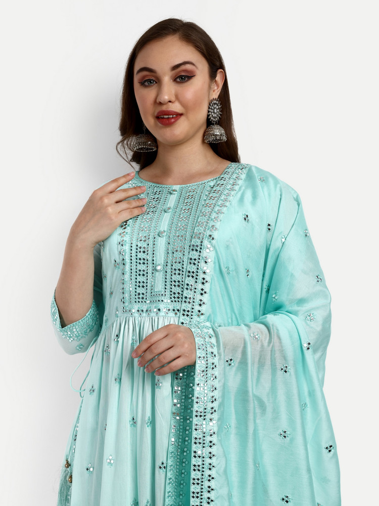 Sky Blue Chanderi Silk Plazo Suit Set