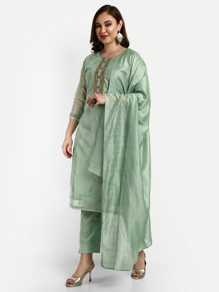 Light Green Modal Chanderi Straight Suit
