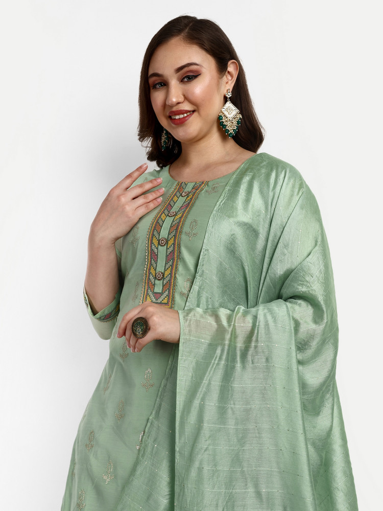 Light Green Modal Chanderi Straight Suit