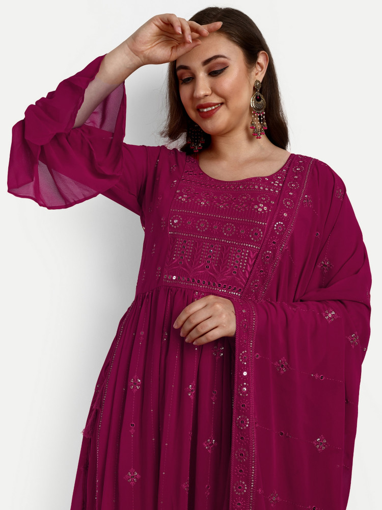 Red Georgette Plazo Suit Set