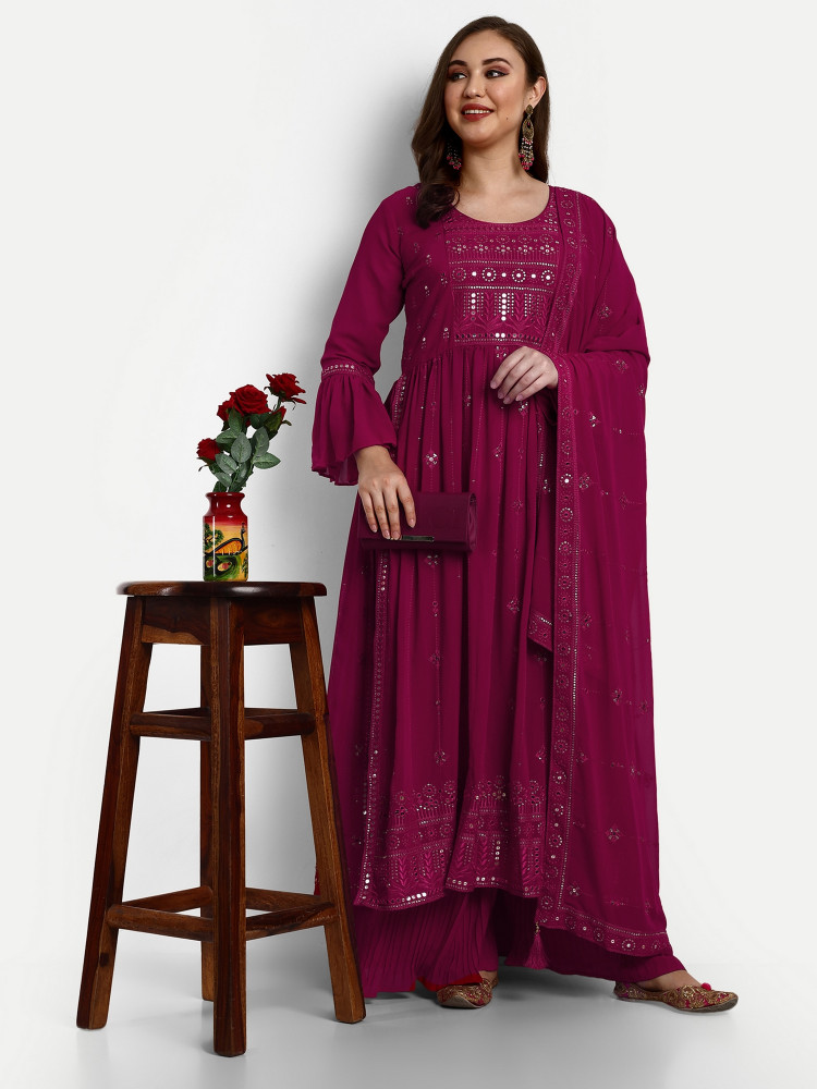 Red Georgette Plazo Suit Set